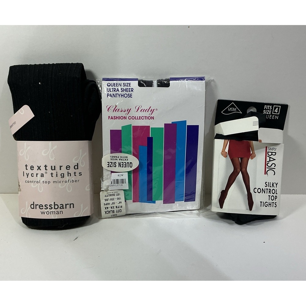 Mix Lot Control Top Tights Pantyhose Sz Womens Queen 4X Black‎